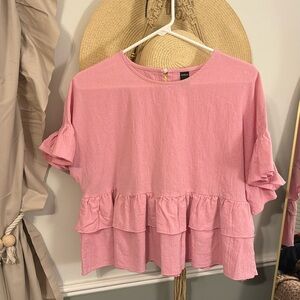 SHEIN pink flutter sleeve top with ruffle detail bottom